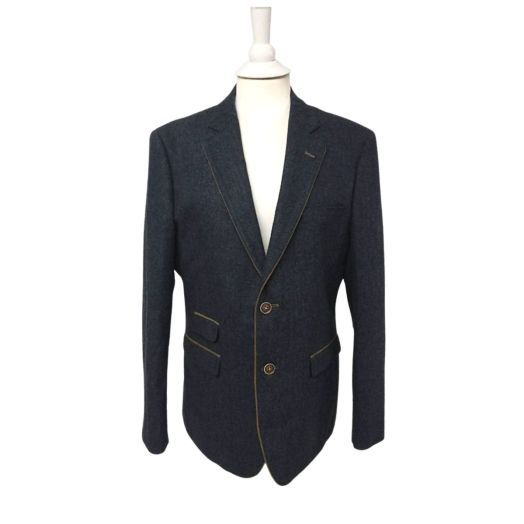 VOEUT Blazer Size 40 Blue Collared With Multi Pocket Long Sleeves 