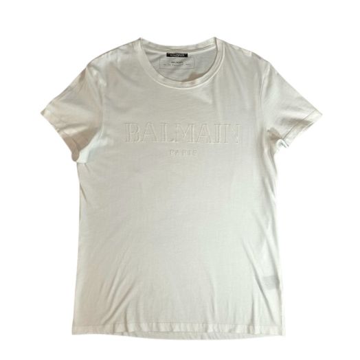 Balmain White Logo Embossed T-shirt - Size M